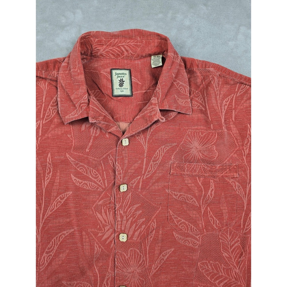 Jamaica Jaxx Hawaiian Shirt Mens XL Red Silk Floral Jacquard Short Sleeve